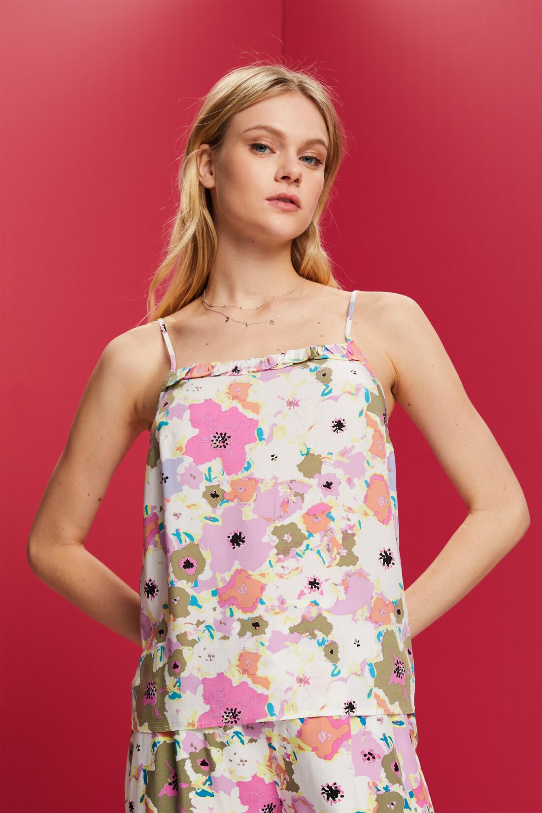 Gemusterte &auml;rmellose Bluse, LENZING&trade; ECOVERO&trade;