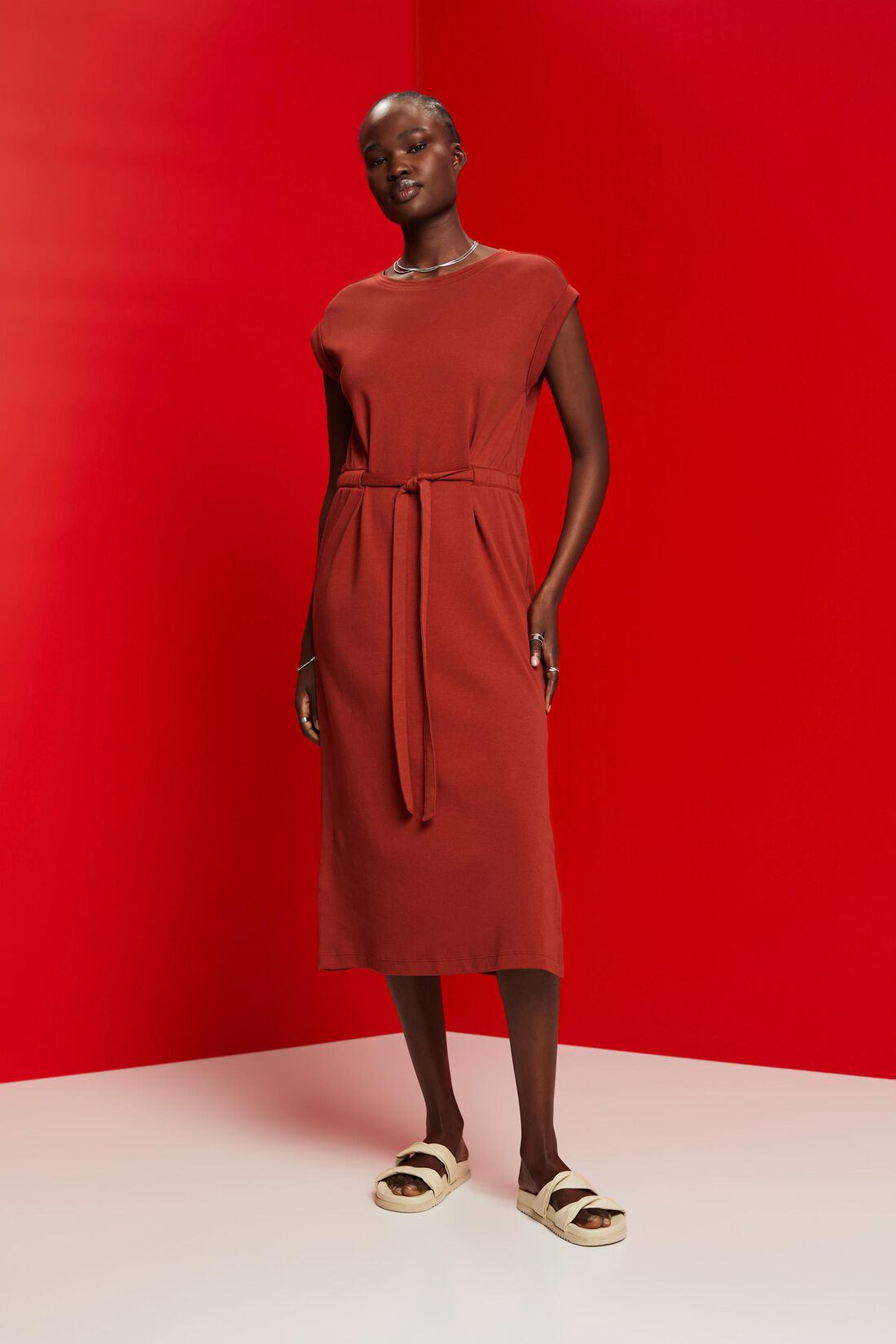 Midikleid aus Jersey mit Bindeg&uuml;rtel