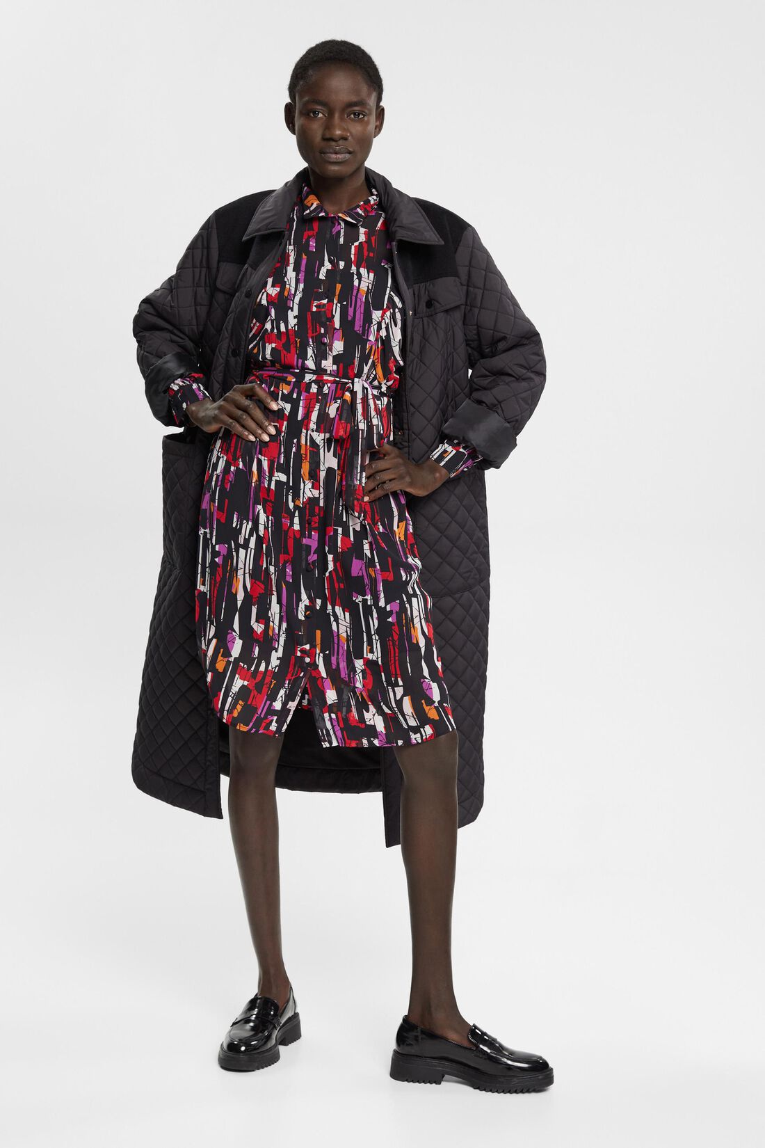 Gemustertes Chiffon-Kleid mit Bindeg&uuml;rtel