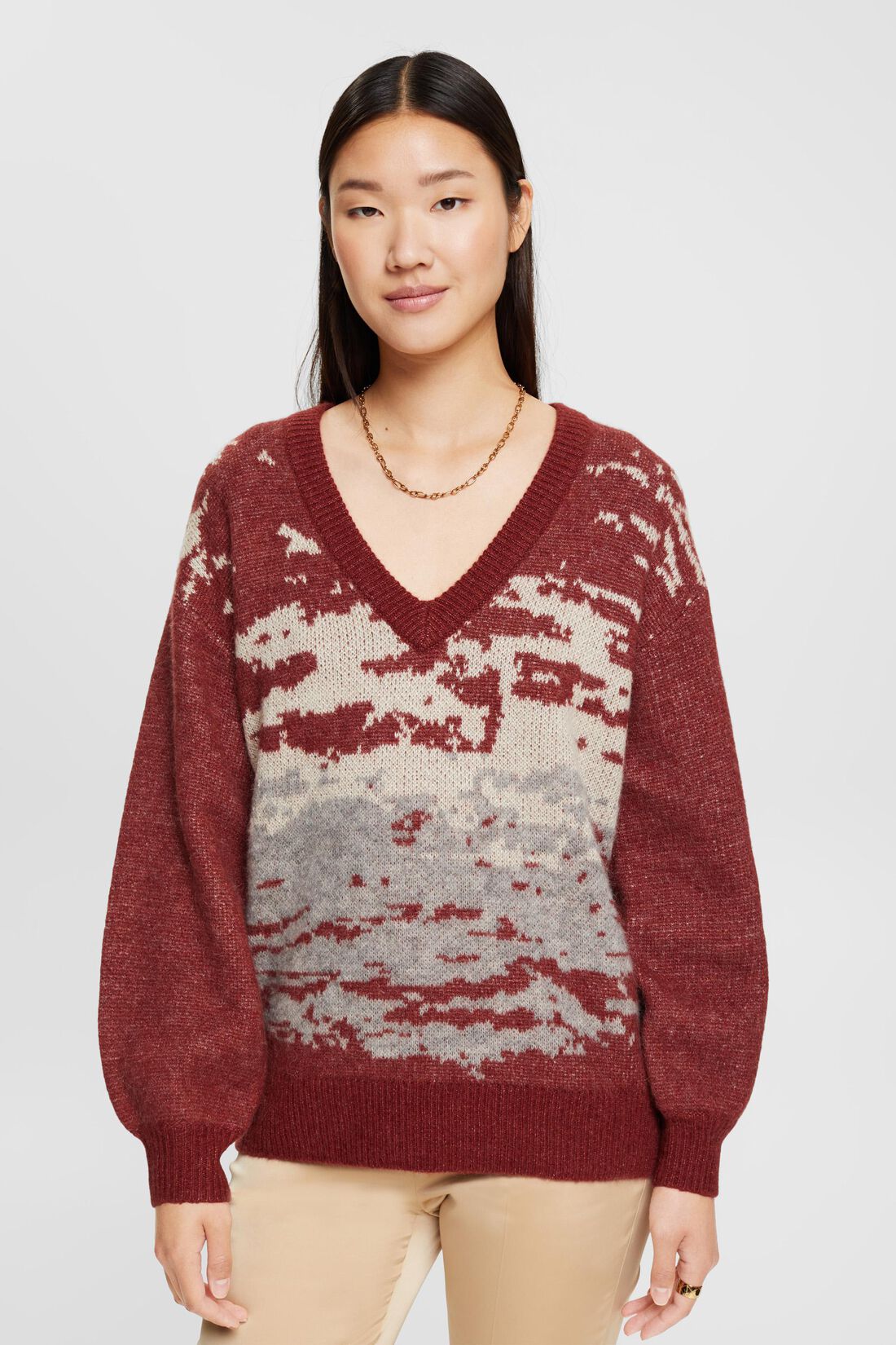 V-Ausschnitt-Pullover aus Wollmix