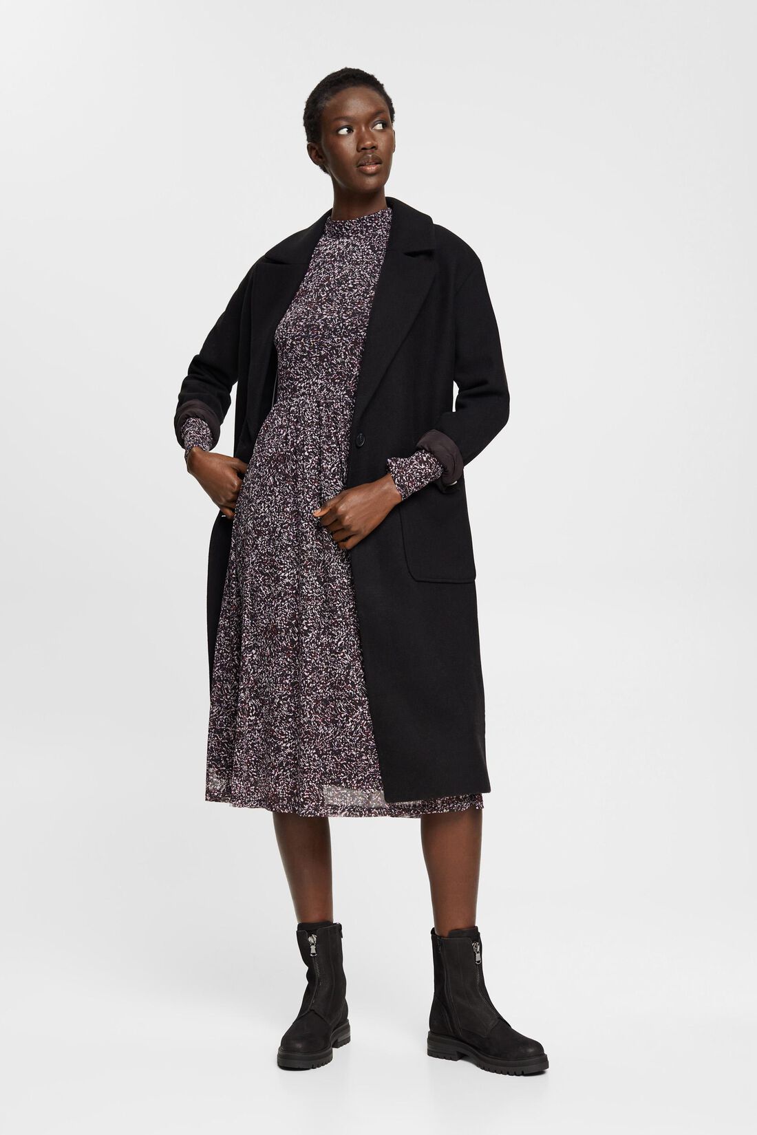 Gemustertes Mesh-Kleid mit Mock-Neck