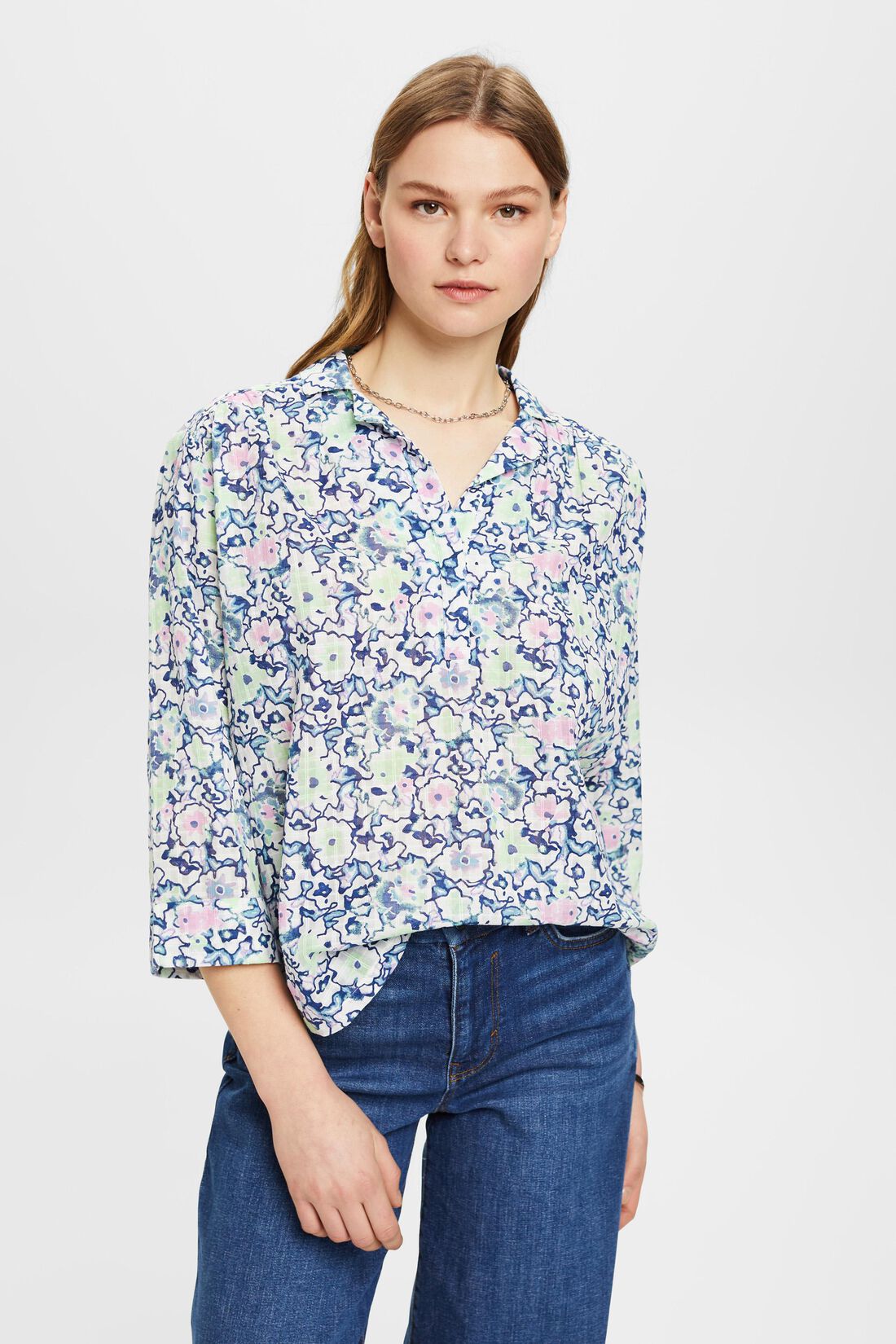 Baumwollbluse mit Blumen-Print