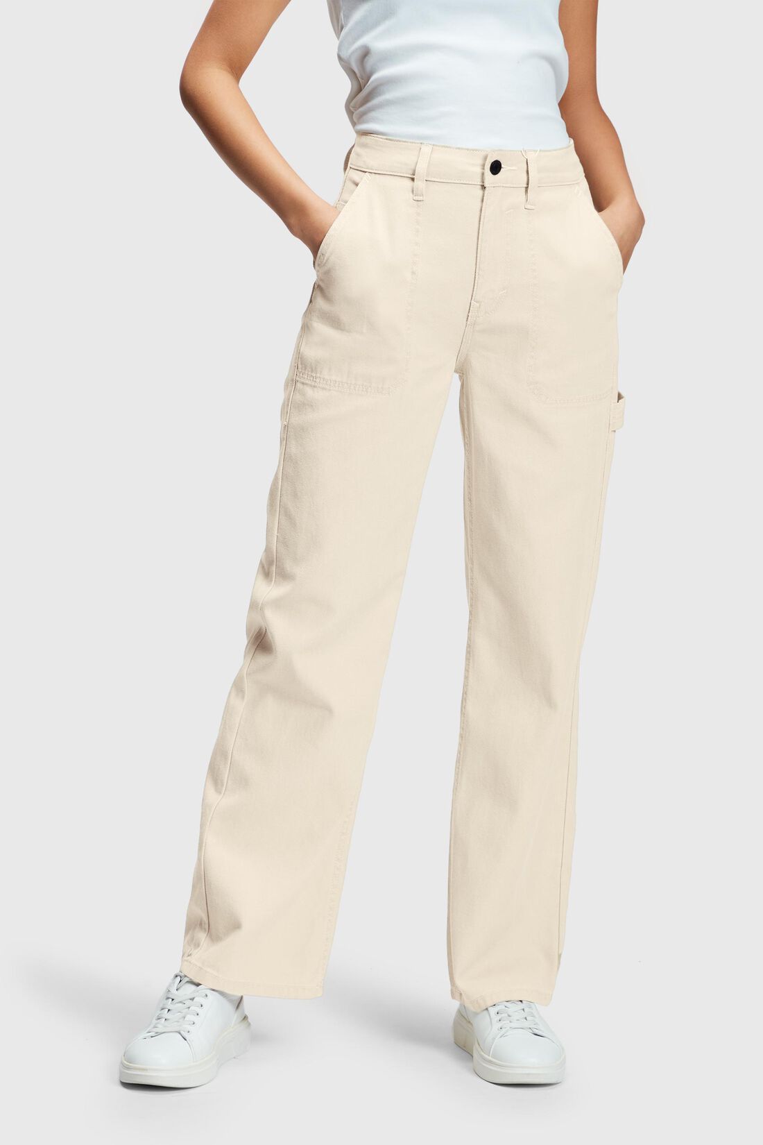 90s High-Rise-Stretchjeans, Workwear-Design mit geradem Bein