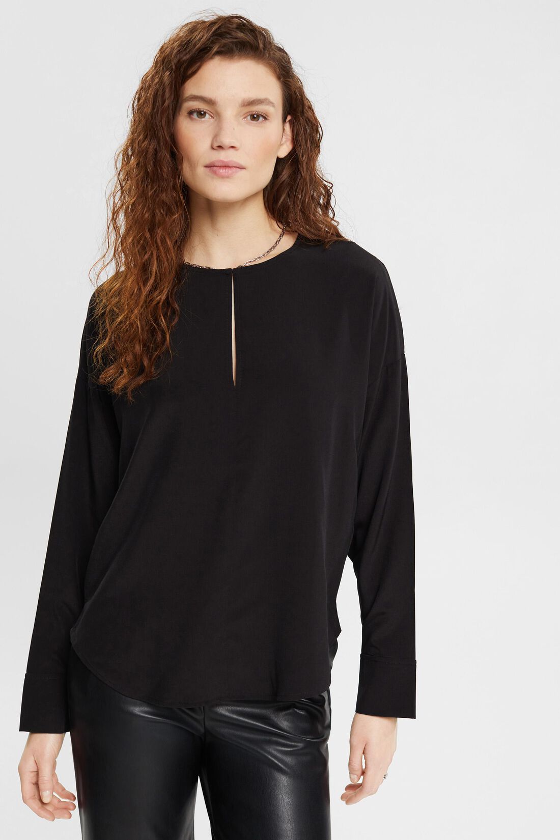 Bluse mit geschlitztem Ausschnitt, LENZING&trade; ECOVERO&trade;
