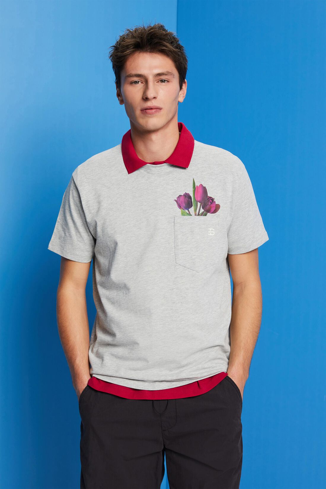 Jersey-T-Shirt mit Print an der Tasche
