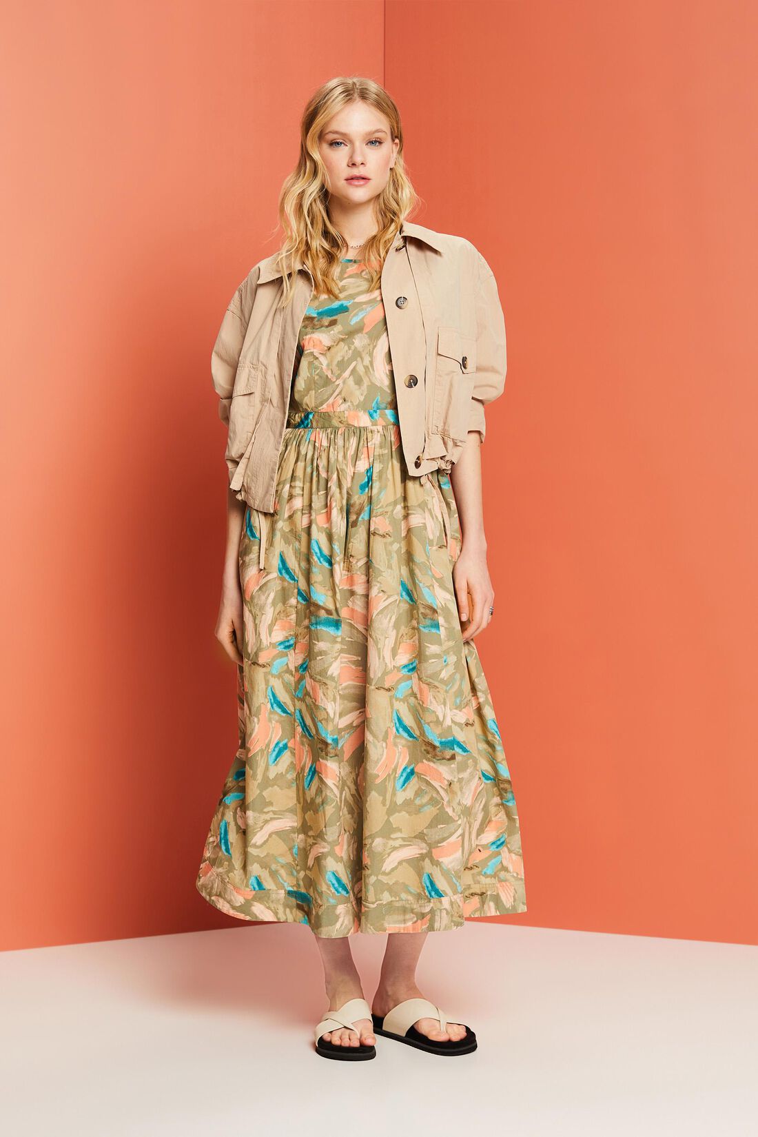 Gemustertes Midikleid, 100 % Baumwolle