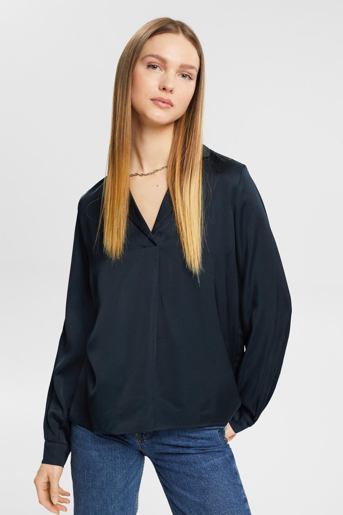 Satinbluse mit Reverskragen, LENZING&trade; ECOVERO&trade;