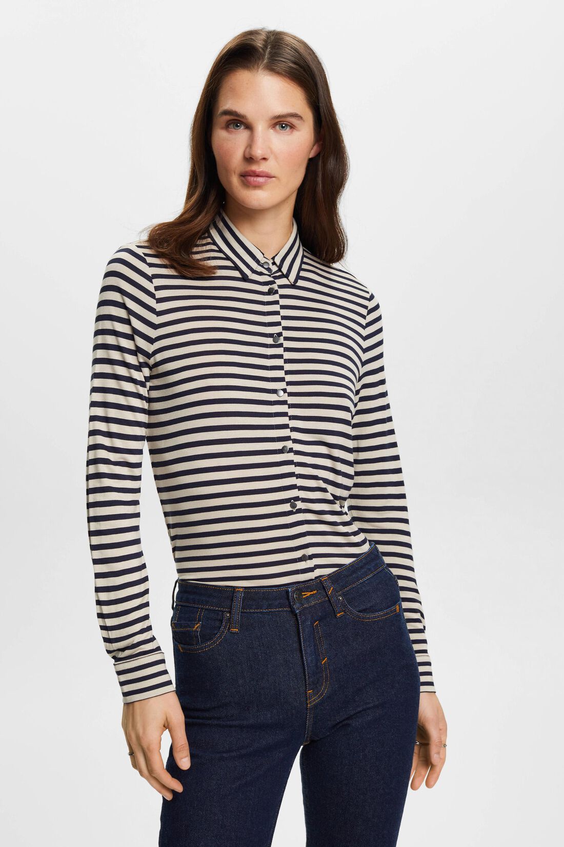 Longsleeve mit Streifen und Kn&ouml;pfen