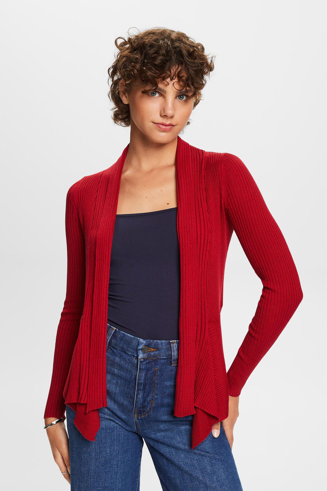 Gerippter Cardigan mit Zipfelsaum