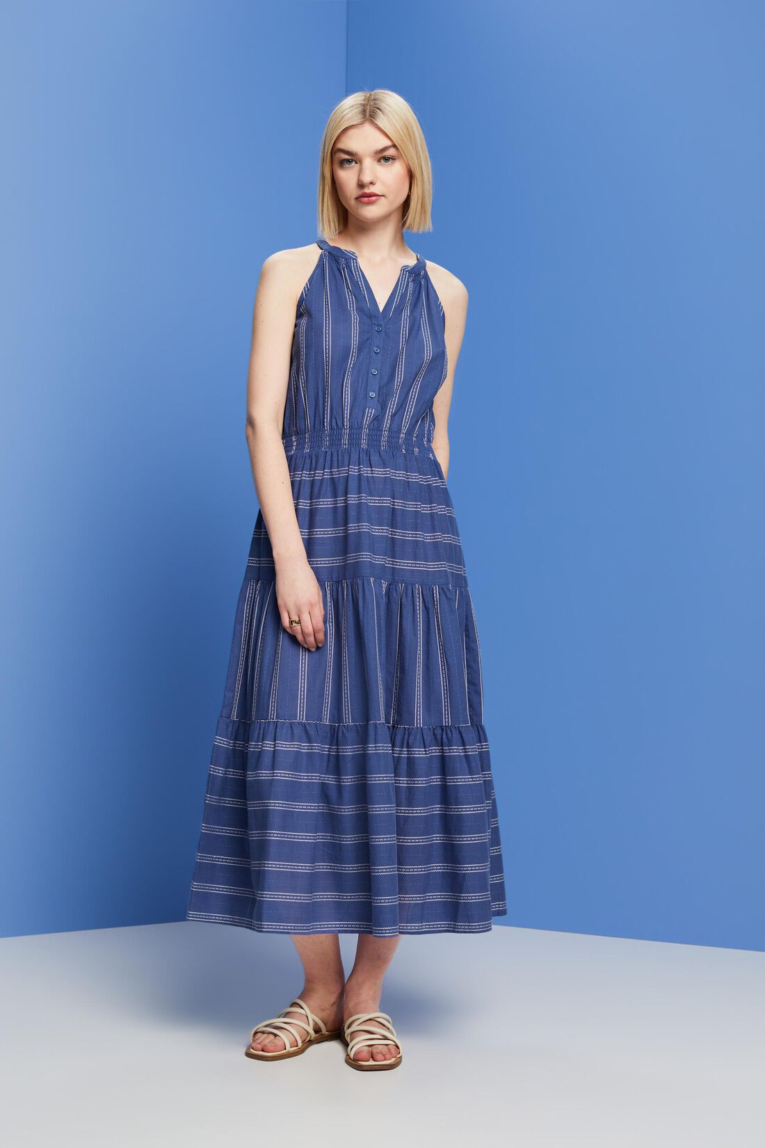 Gestreiftes Midikleid, 100 % Baumwolle