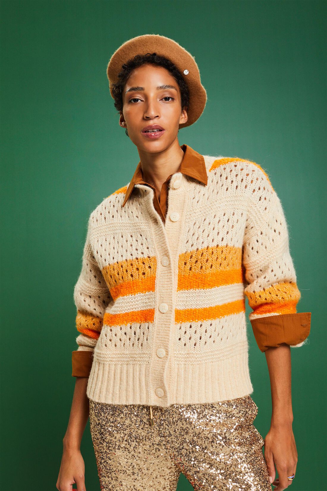 Gestreifter Cardigan aus Wollmix