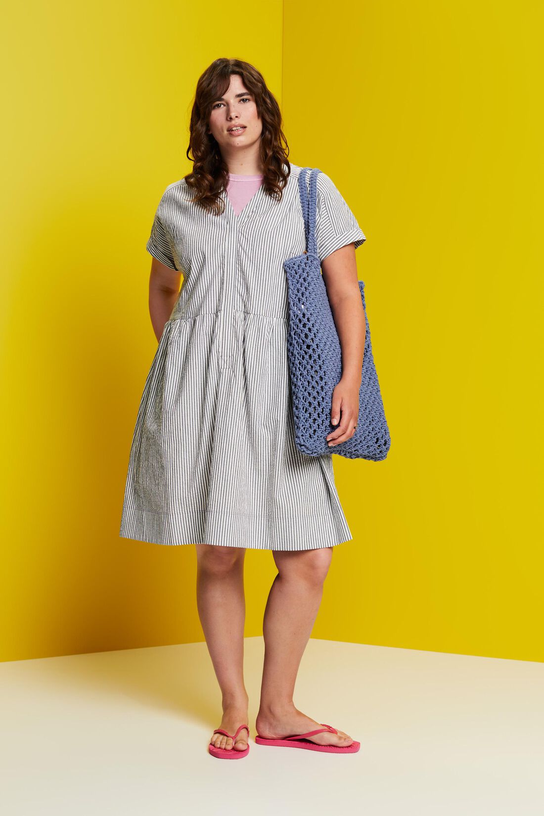 CURVY Seersucker-Kleid 100 % Baumwolle