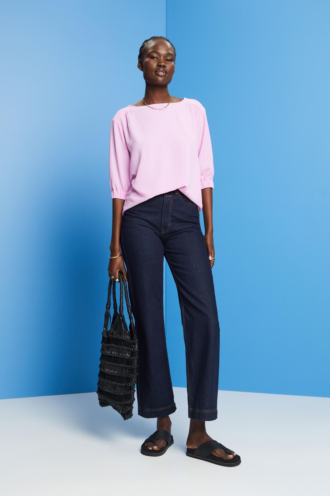 Cr&ecirc;pe-Bluse mit elastischen &Auml;rmelabschl&uuml;ssen
