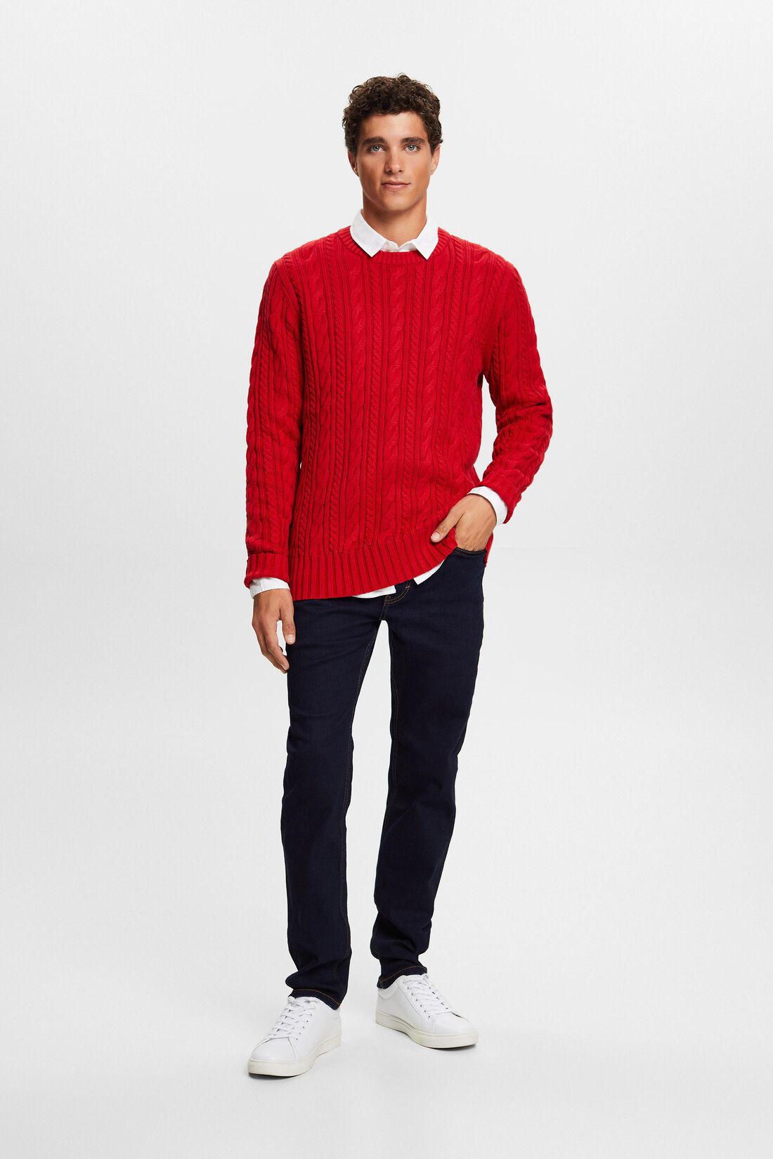 Baumwollpullover mit Zopfstrickmuster