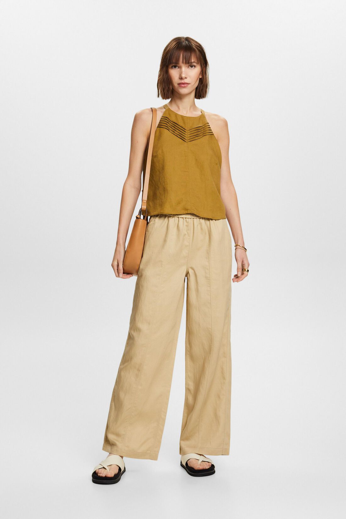 Pull-on-Hose mit weitem Bein, Leinenmix