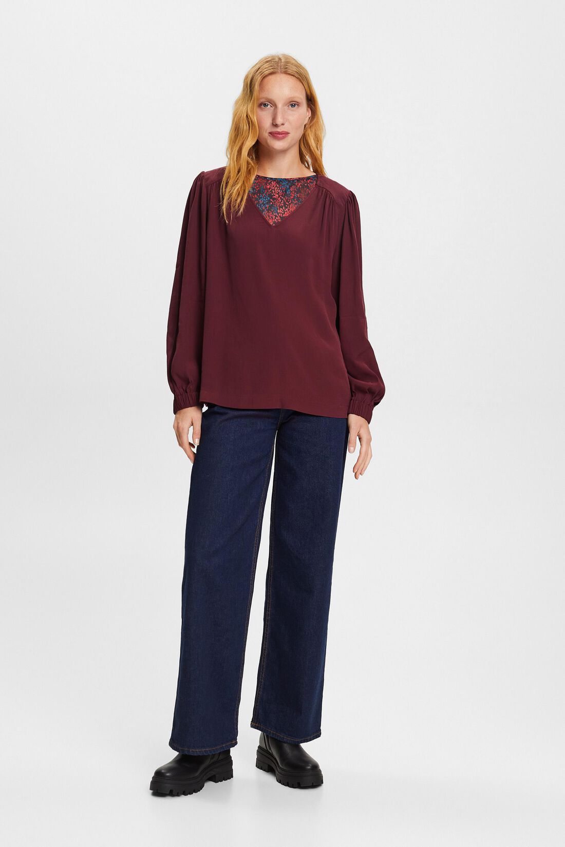 Chiffonbluse mit V-Ausschnitt