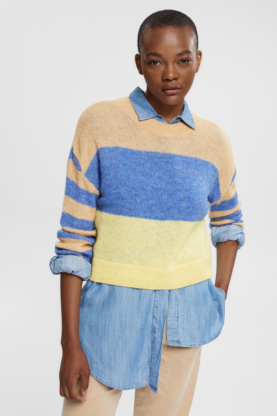 Gerippter Wollmix-Pullover