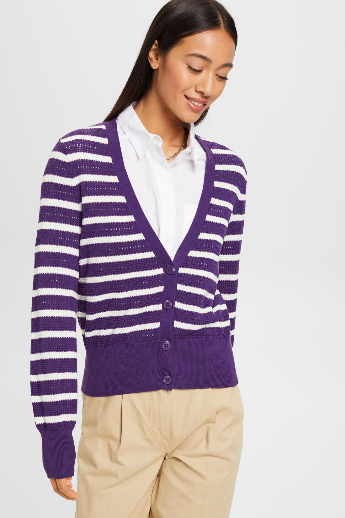 Gestreifter Pointelle-Cardigan