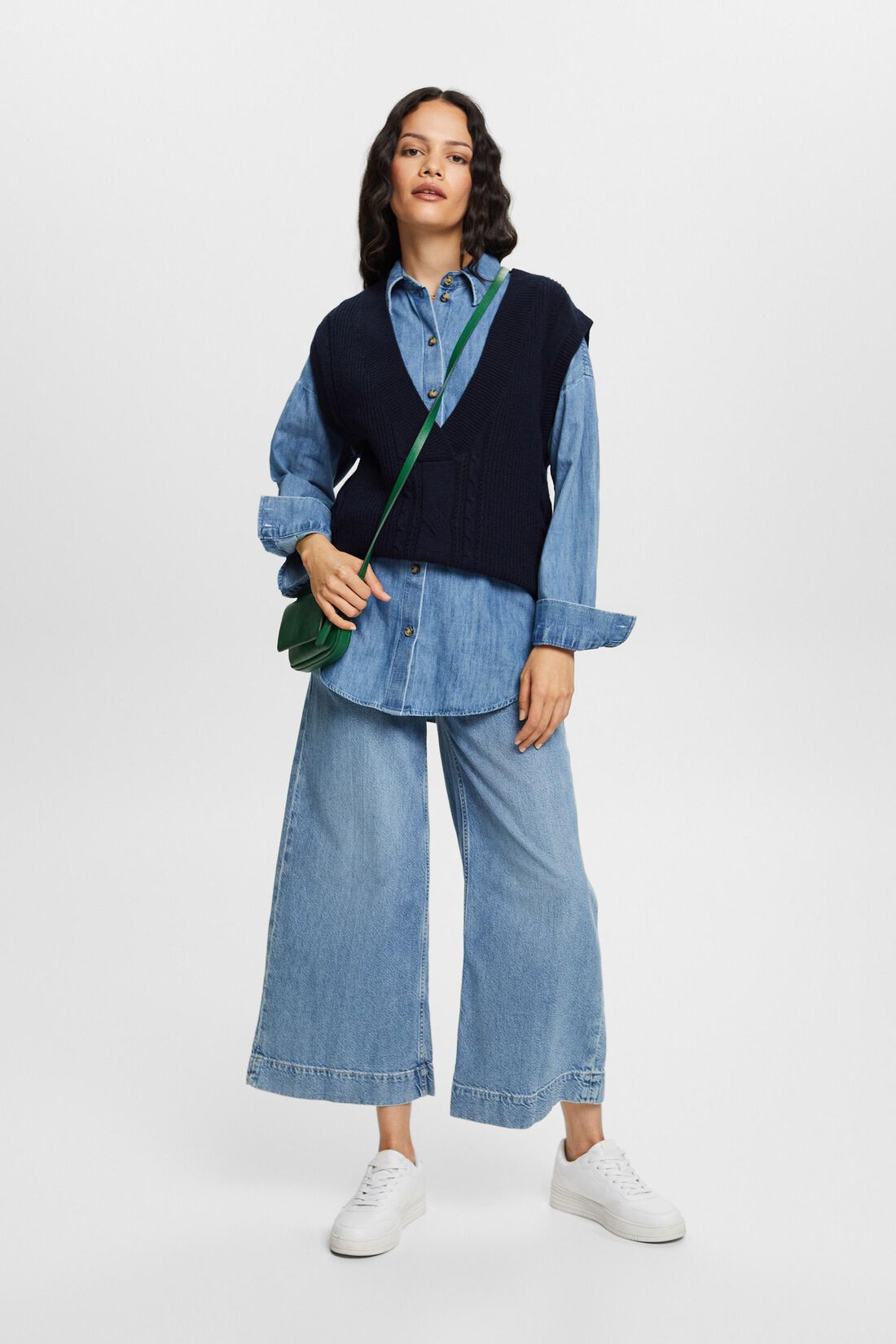 Oversized Jeans-Hemdbluse, 100% Baumwolle