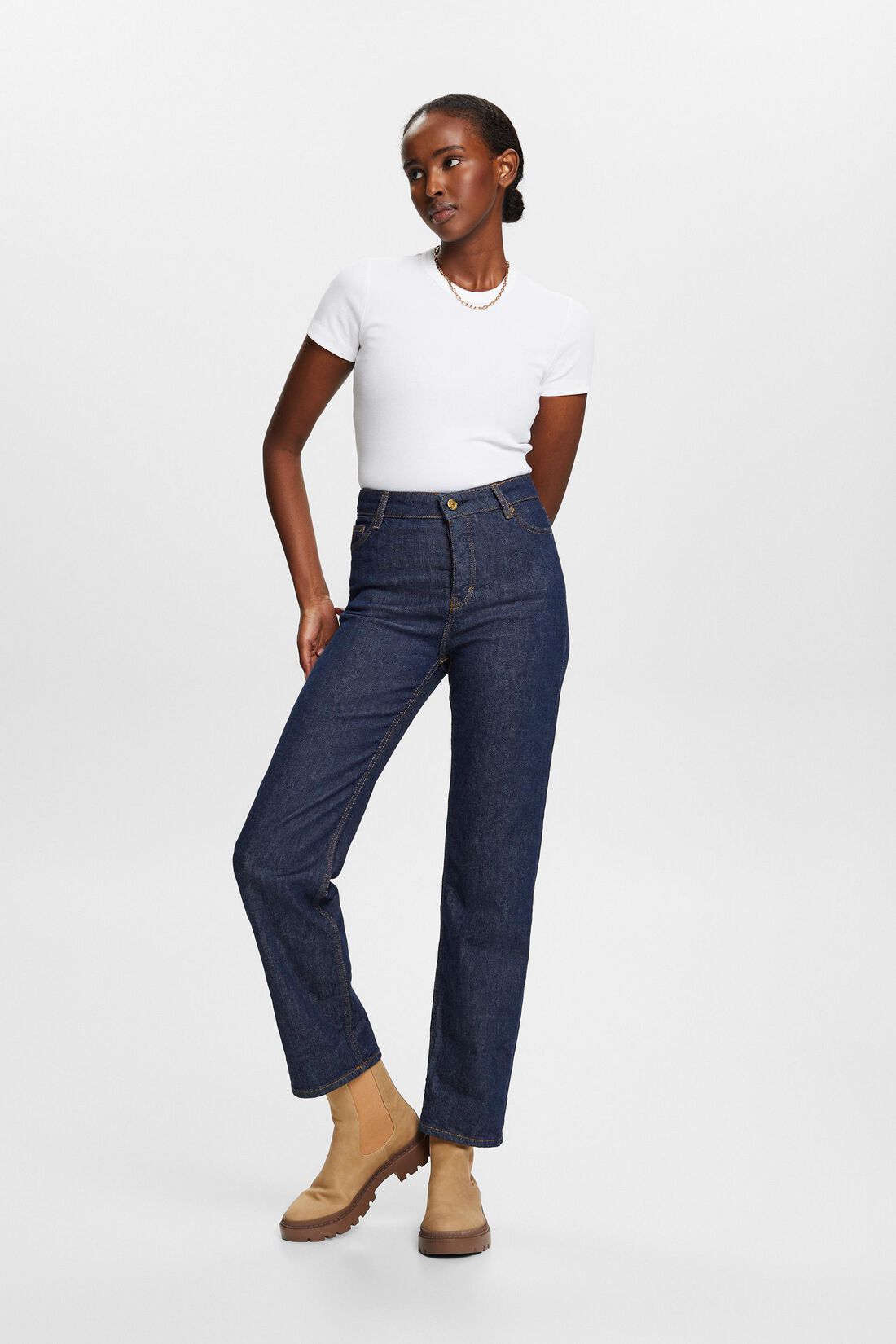 Gerade Premium-Selvedge-Jeans mit hohem Bund