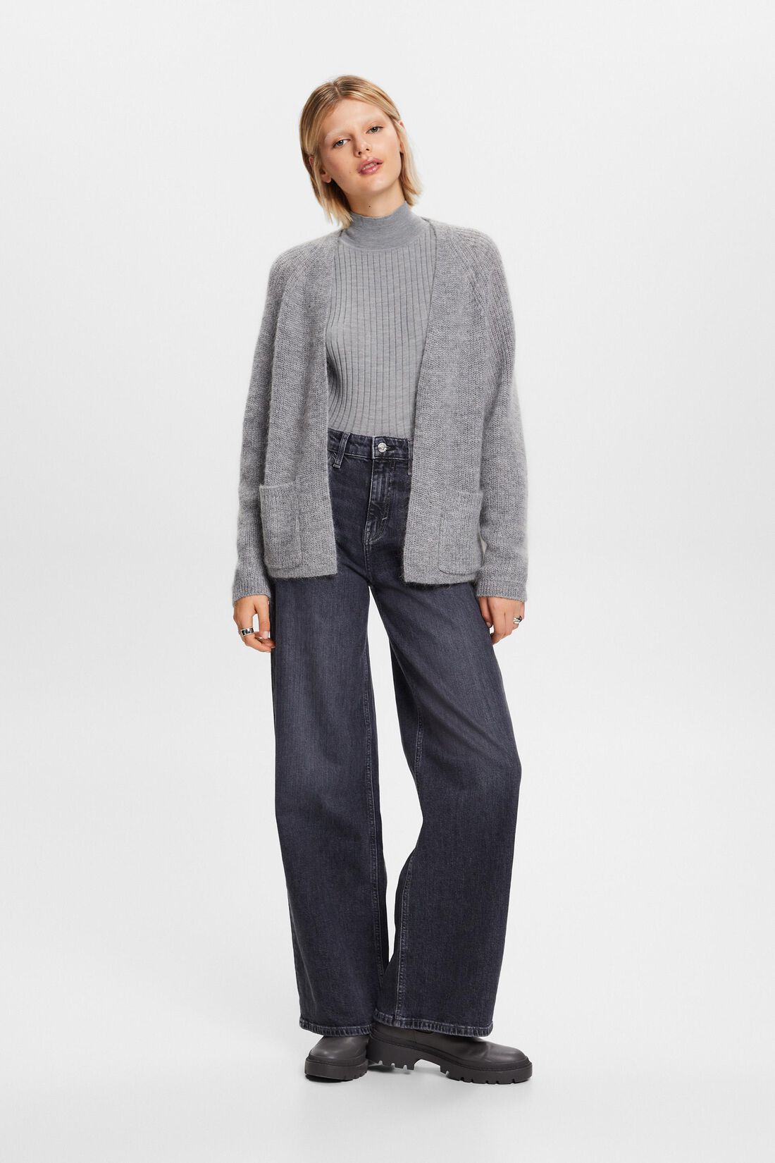 Offener Rippstrick-Cardigan