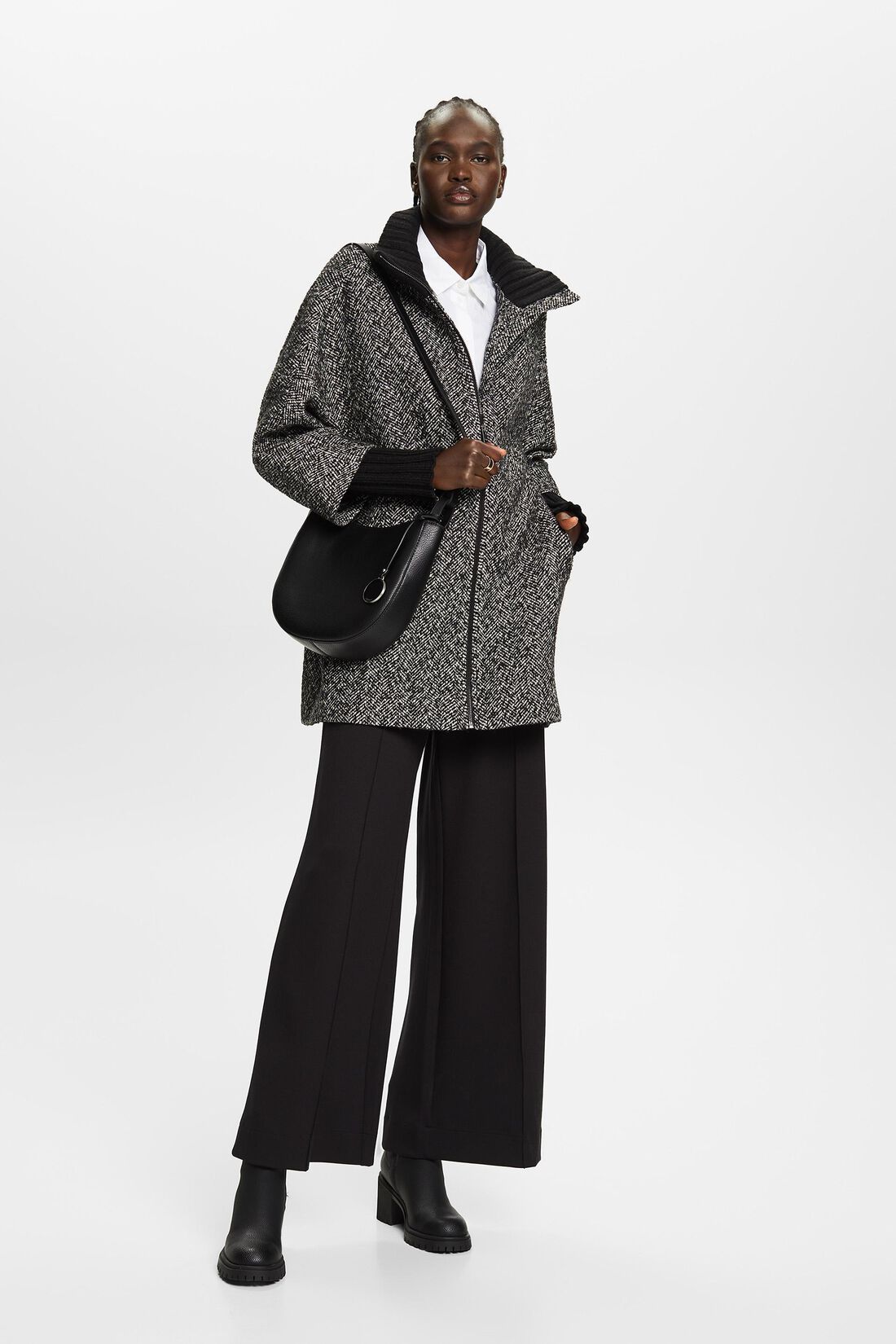 Recycelt: Lange Herringbone-Jacke