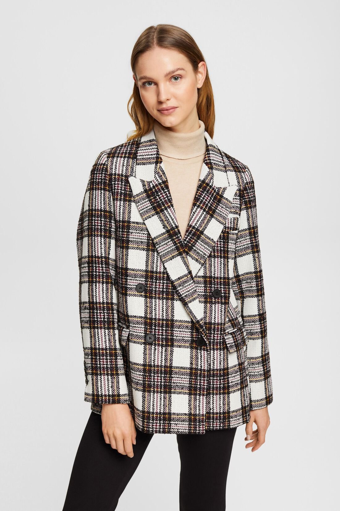 Einfarbiger, doppelreihiger Boucl&eacute;-Blazer