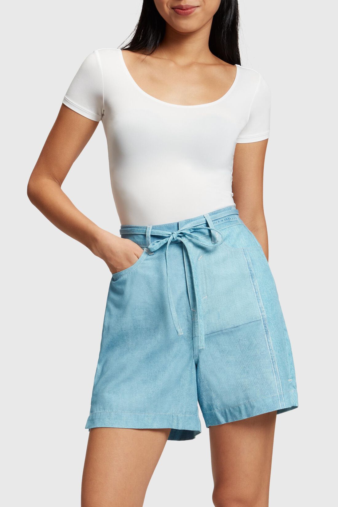 Shorts mit Allover Denim-Print