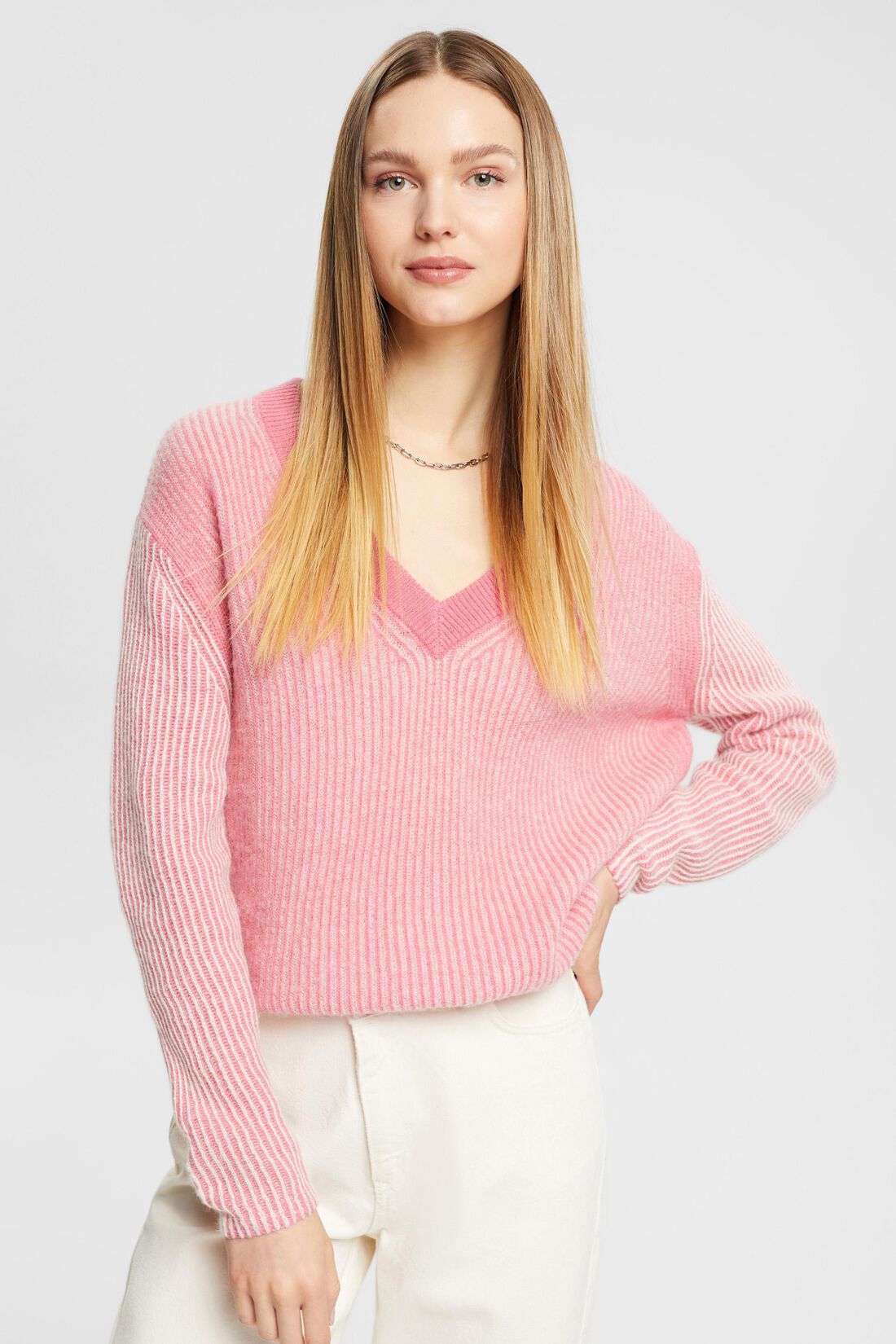 Zweifarbiger Pullover mit Alpaka
