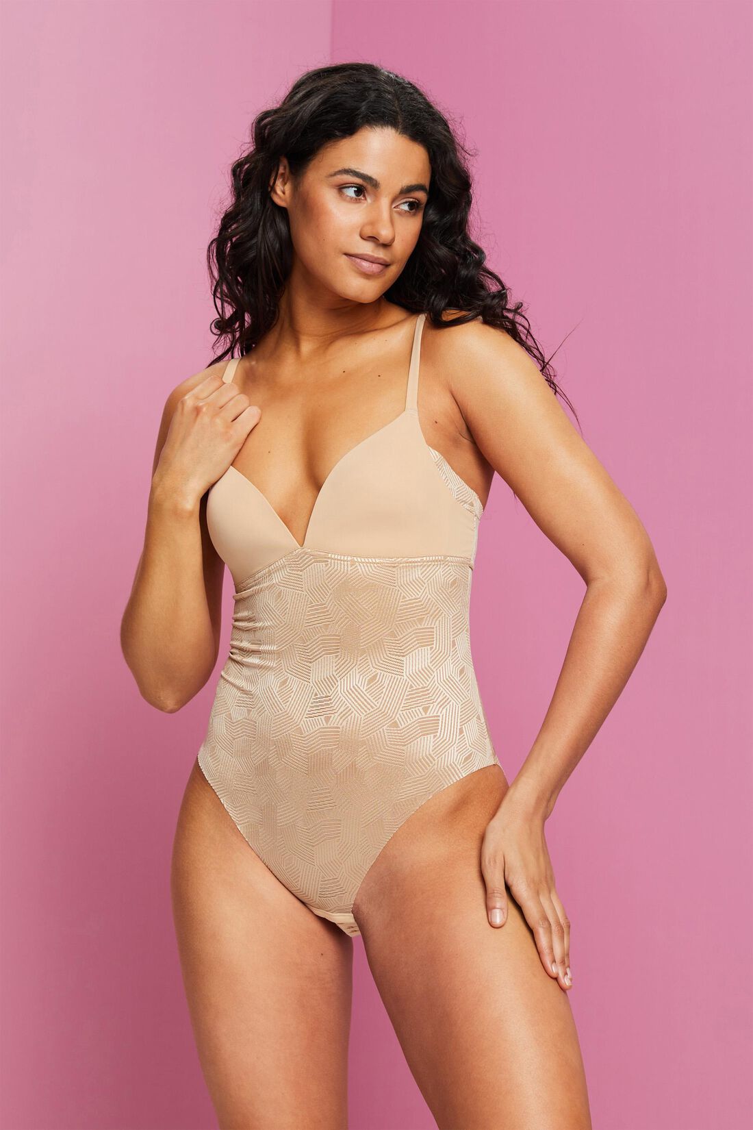 Bedruckter, wattierter Bodysuit mit Spitze
