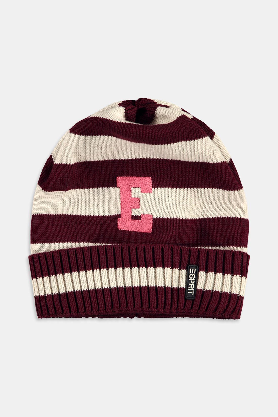 Gestreifte Strick-Beanie mit gesticktem Lettering