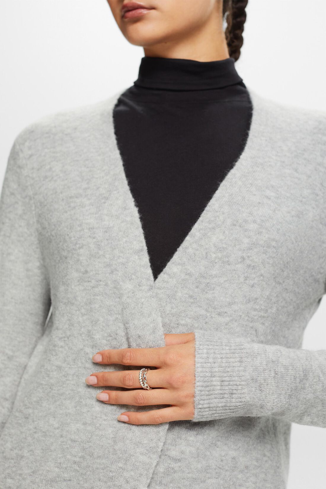 Langer, offener Cardigan aus Wollmix