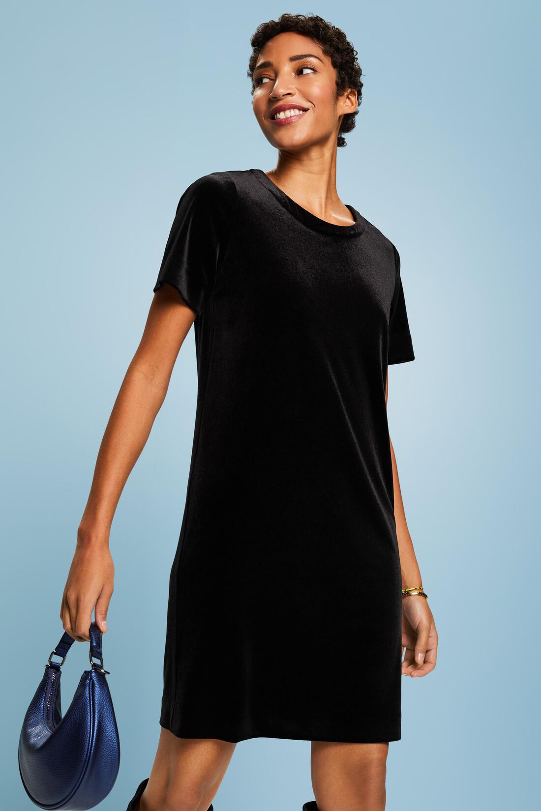 Kurz&auml;rmeliges Midikleid aus Samt