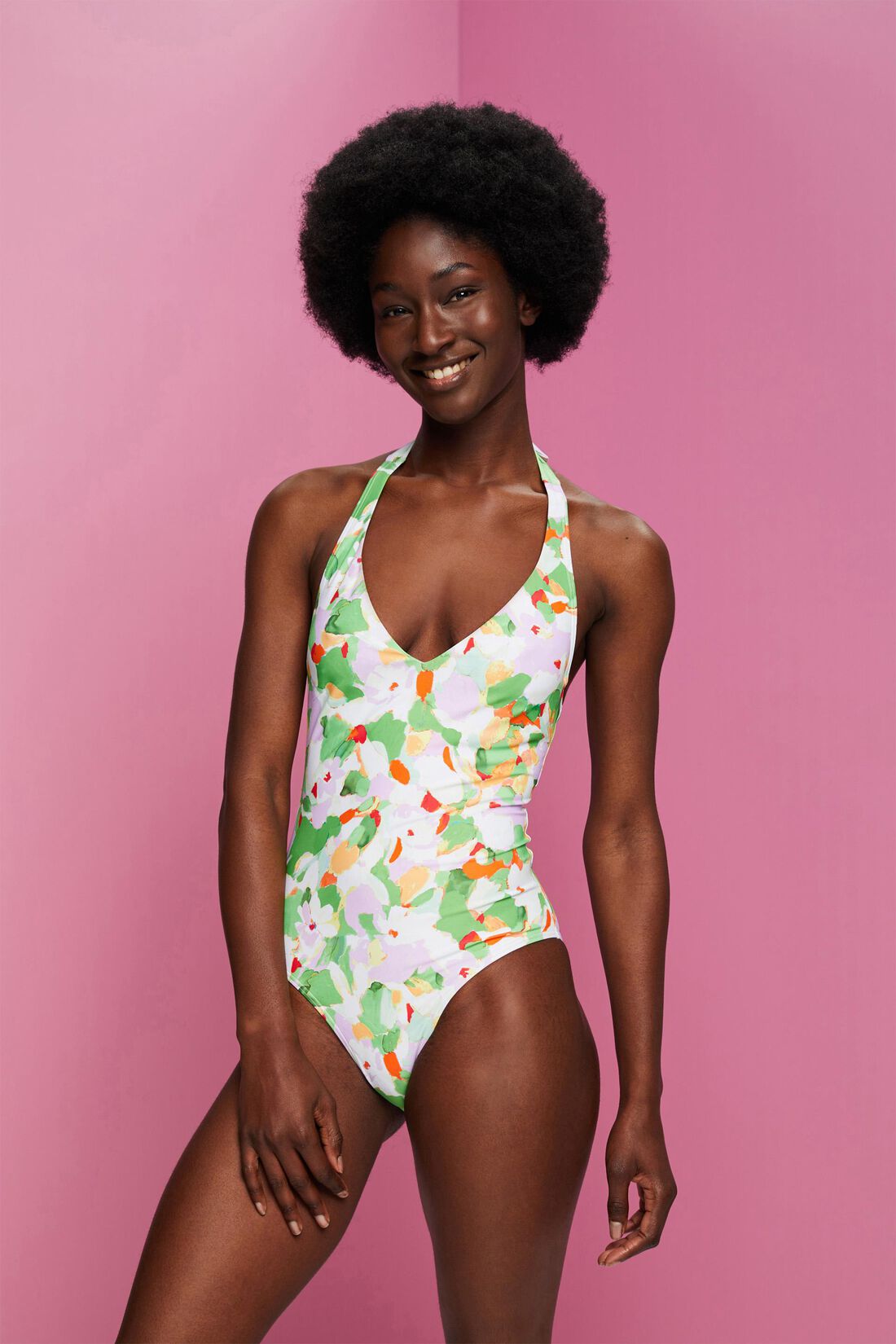 Recycelt: Gemusterter Badeanzug mit B&uuml;gel-Cups