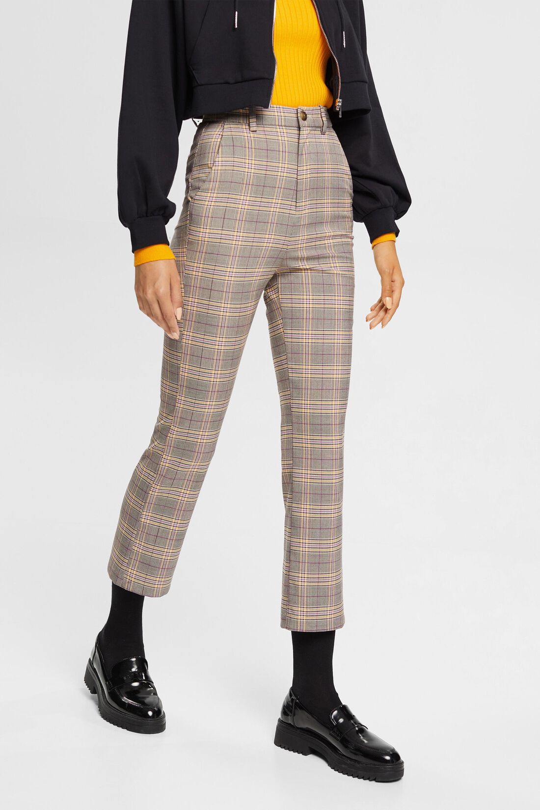 High-Rise-Hose mit ausgestelltem Cropped-Bein und Karomuster