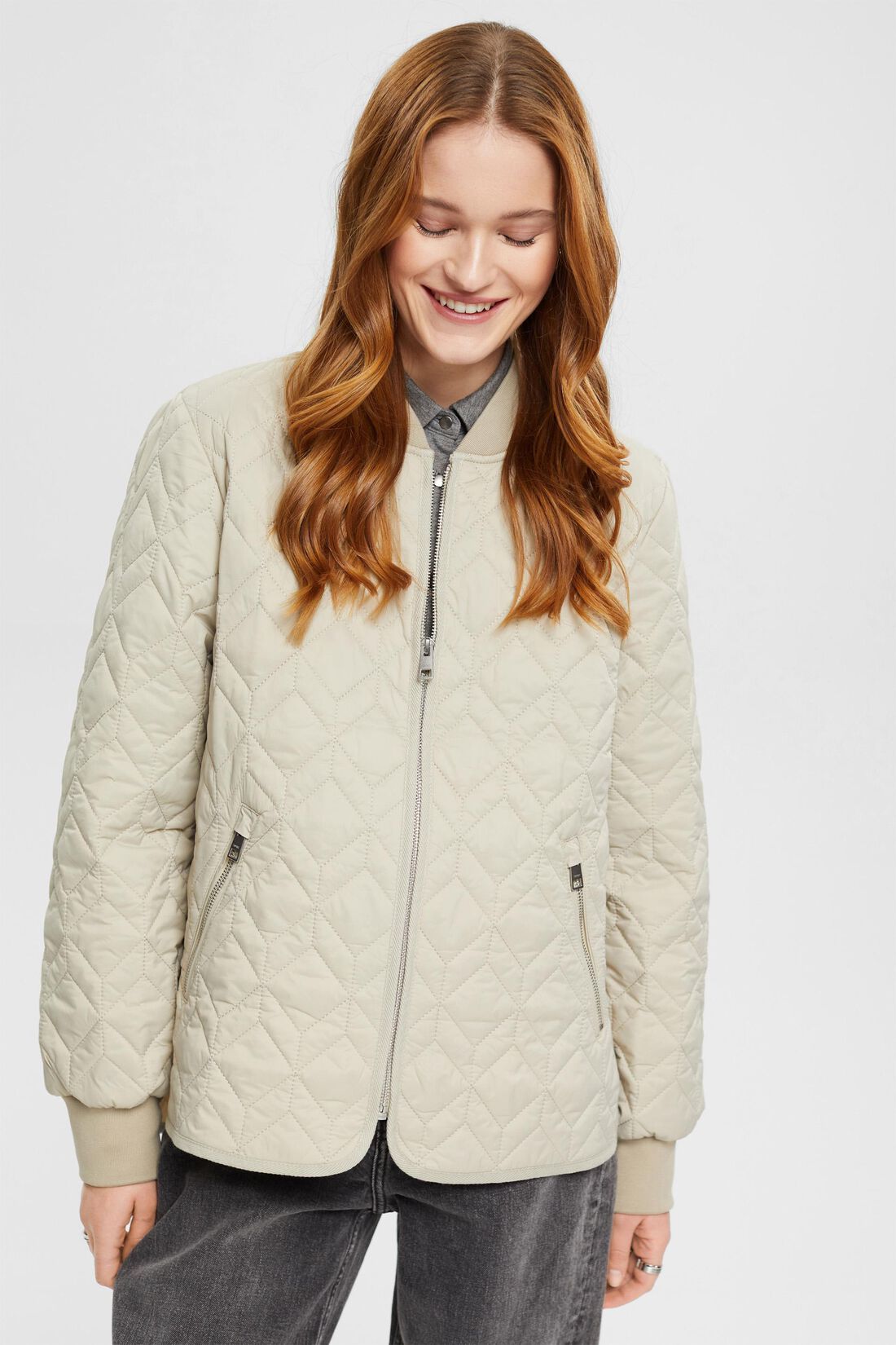 Steppjacke mit Rippstrickkragen