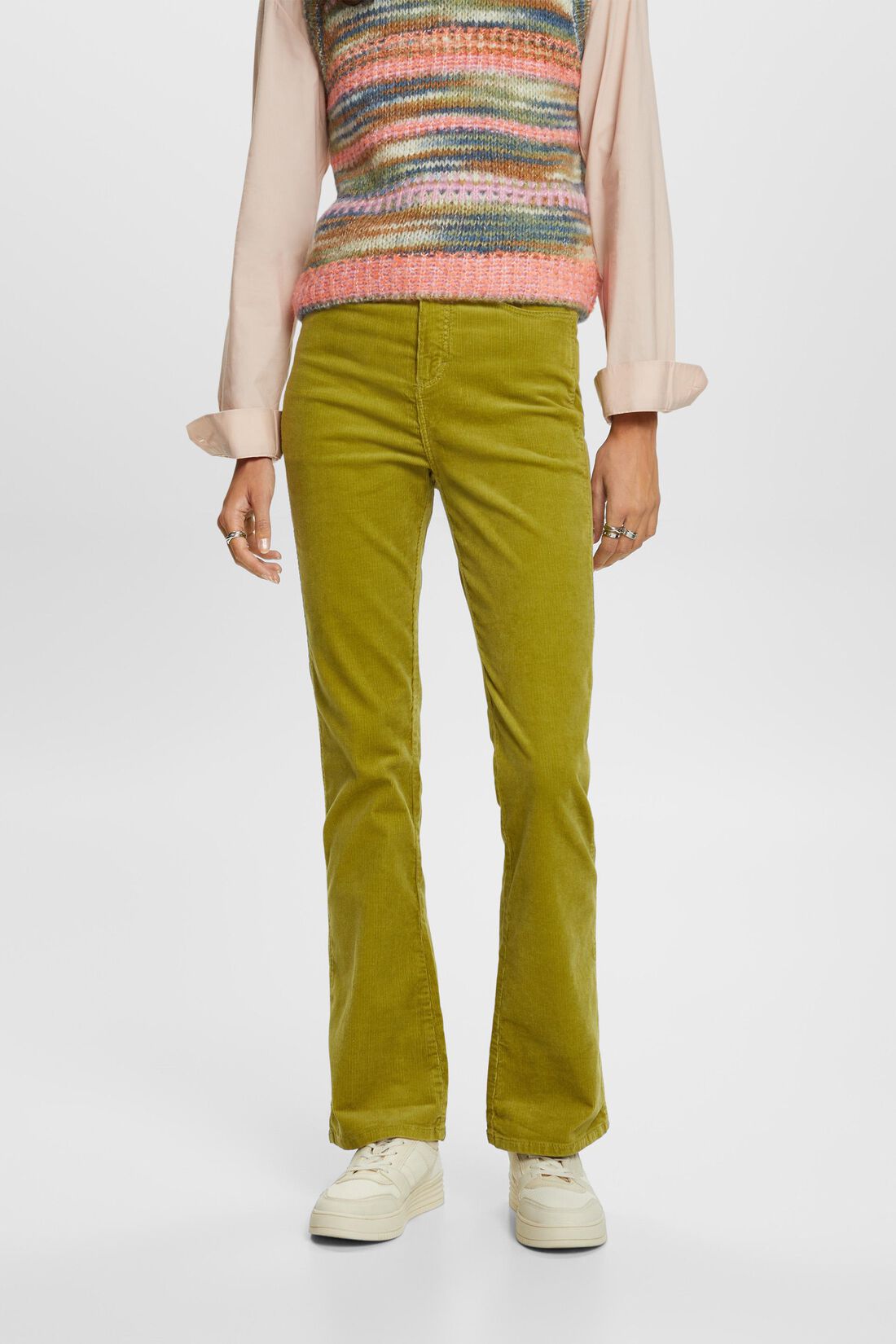 Cordhose mit Bootcut-Schnitt und hohem Bund