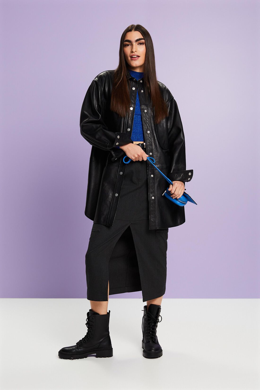 Oversize-Hemdjacke aus Leder
