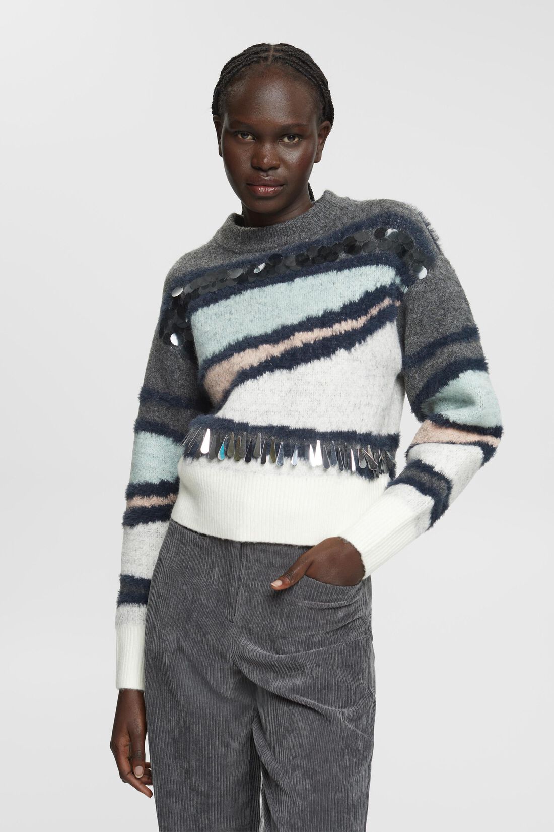 Gemusterter Strickpullover mit Pailletten