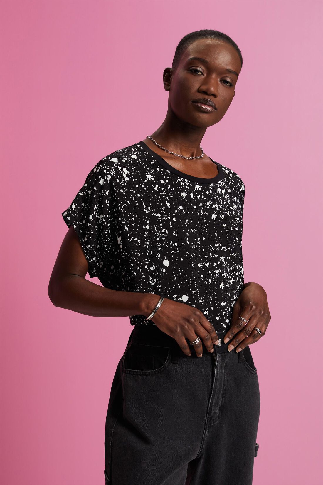 T-Shirt aus Materialmix, LENZING&trade; ECOVERO&trade;