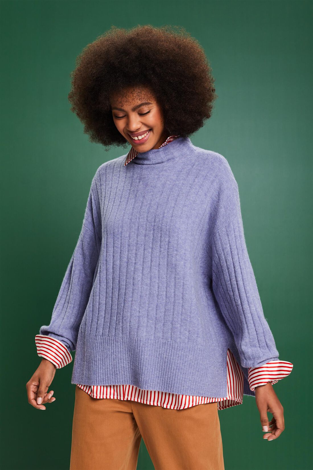 Gerippter Flachstrickpullover