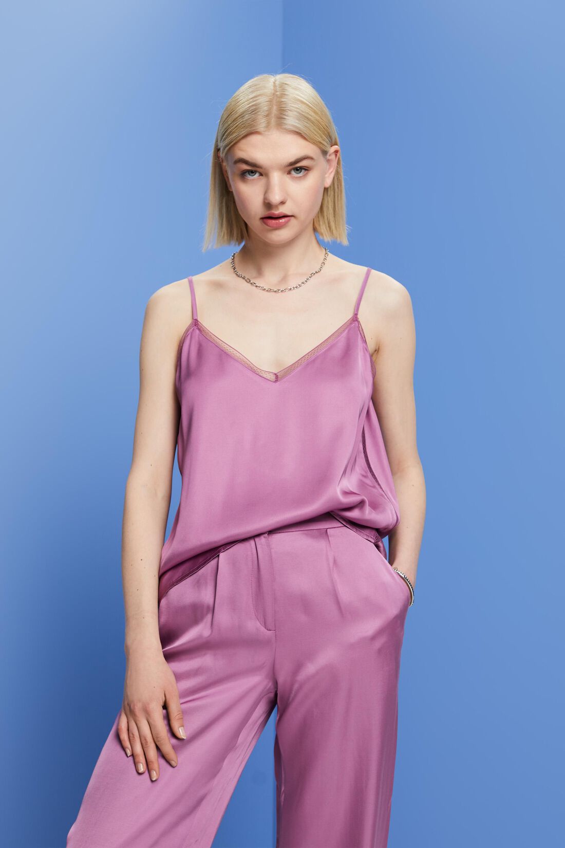 Satin-Camisole mit Spitzenbesatz, LENZING&trade; ECOVERO&trade;