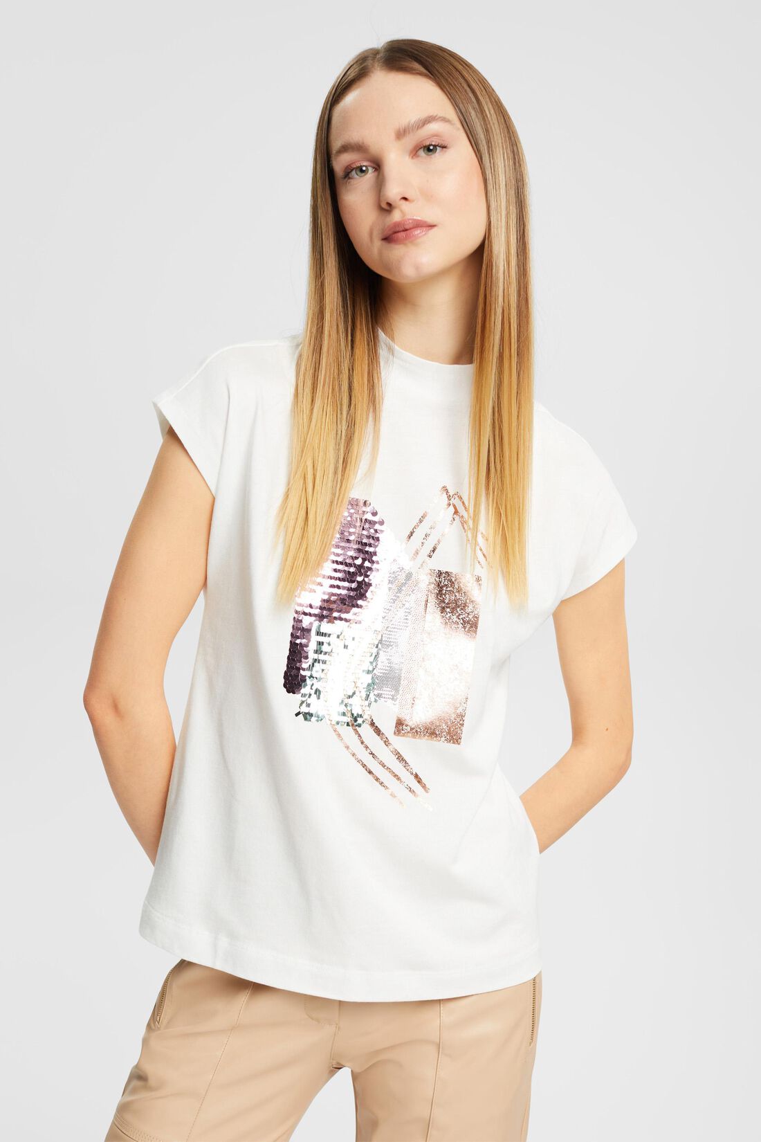 T-Shirt mit Paillettenapplikation, TENCEL&trade;