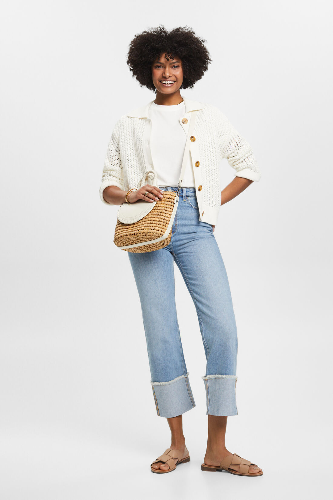 Verk&uuml;rzte Jeans mit fixiertem Umschlag, TENCEL&trade;
