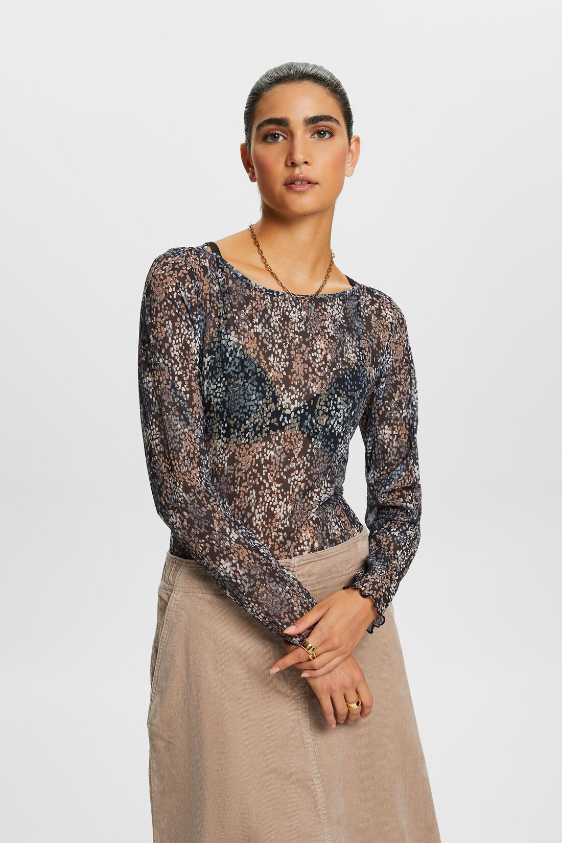 Plissiertes Mesh-Top mit Muster