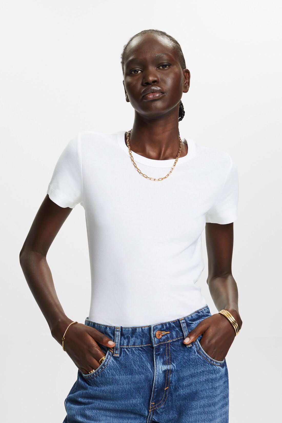 Rundhals-T-Shirt, 100 % Baumwolle