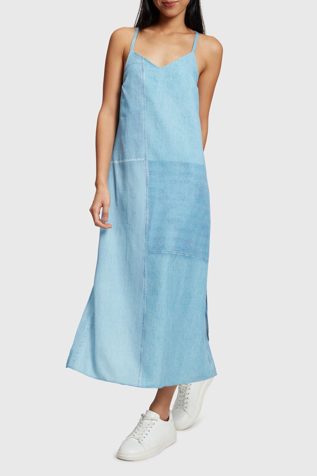 Slipdress mit Denim-Allover-Print