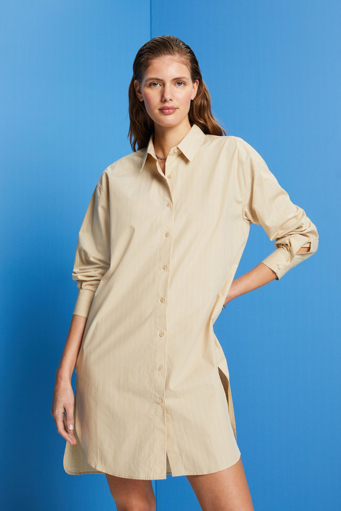 Hemdblusenkleid mit Nadelstreifen, 100 % Baumwolle