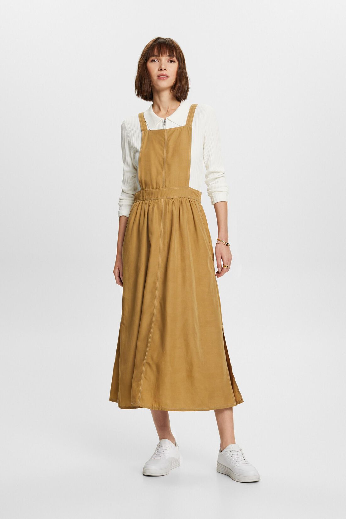 Latzkleid in Midil&auml;nge, Leinen-Mix