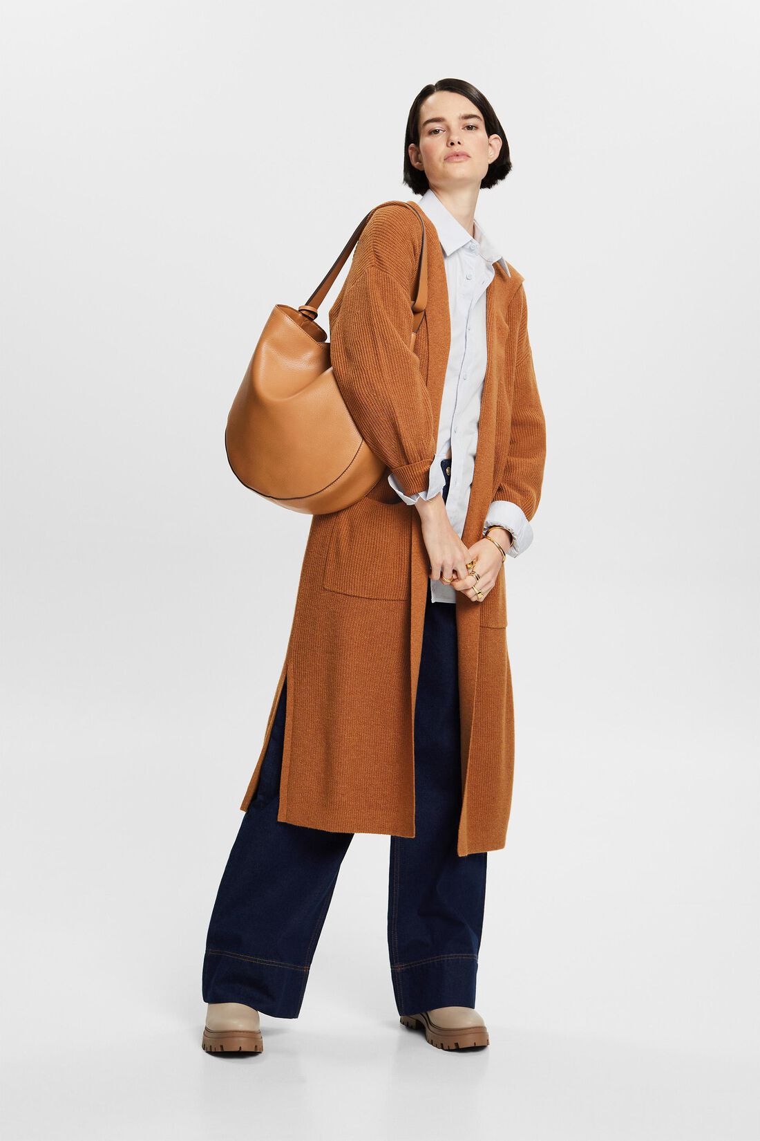 Offener, langer Cardigan mit Kapuze